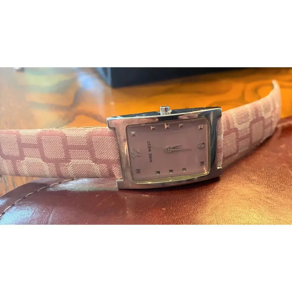 Women's 25mm Silver Tone Nine West Watch, Pink Face and Strap